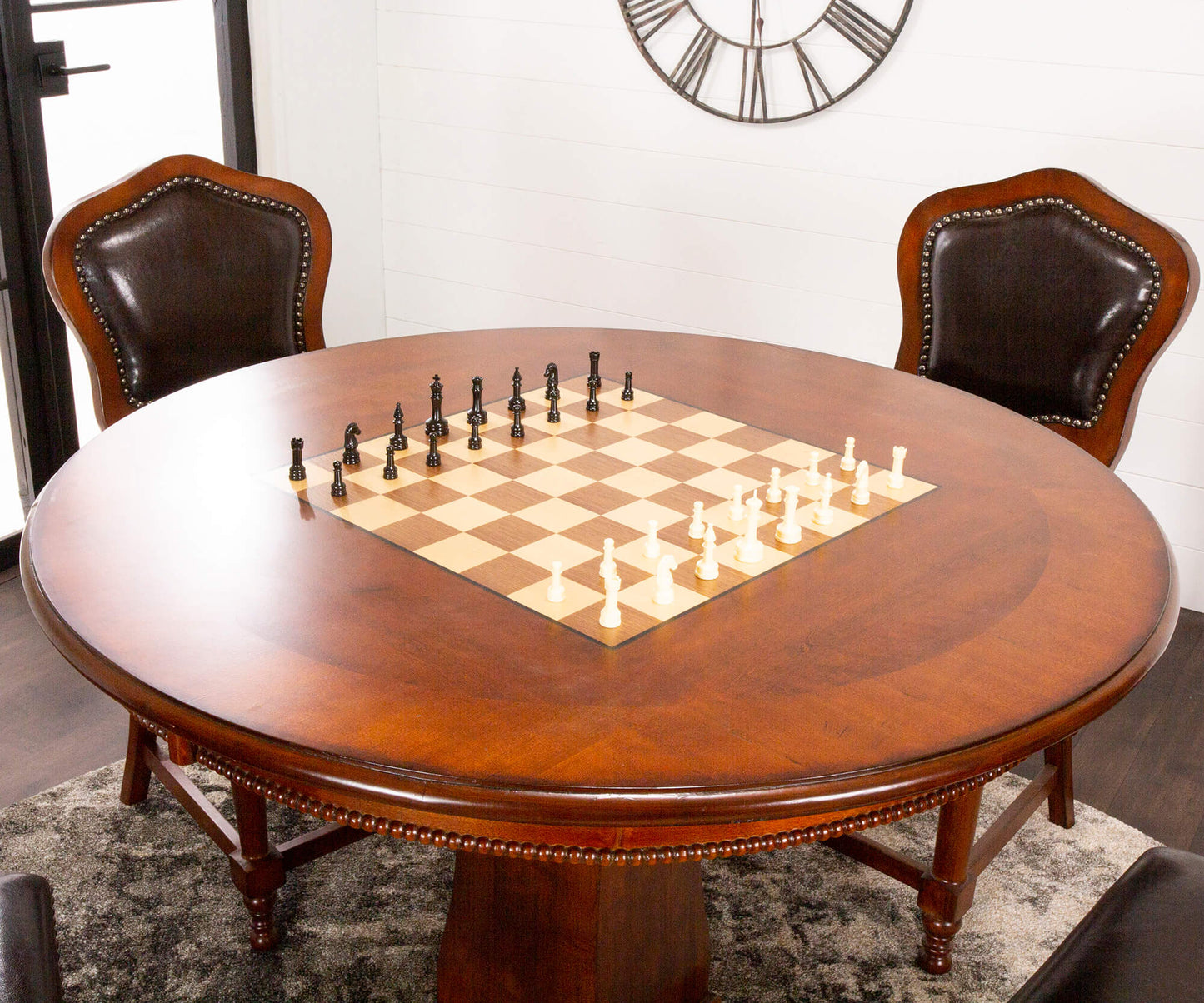 Sunset Trading Bellagio 42" Round Counter Height Dining, Chess and Poker Table Set | Reversible 3 in 1 Game Top | Distressed Cherry Brown Wood