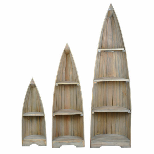Sunset Trading Cottage 3 Piece Boat Shaped Freestanding Shelves | Driftwood Brown Solid Wood CC-CAB1920S-DW