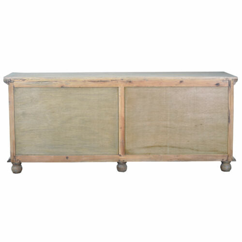 Sunset Trading Cottage 87" Clover Glass Door Credenza | Driftwood Brown Solid Wood Display Cabinet CC-CAB1781S-DW