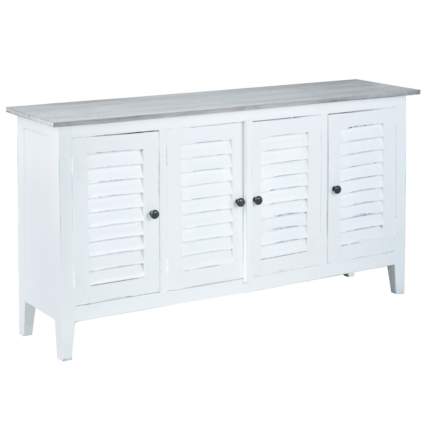 Sunset Trading Cottage 59" Shutter Door Credenza | Distressed White/ Gray Solid Wood CC-CAB1748TLD-WWSW