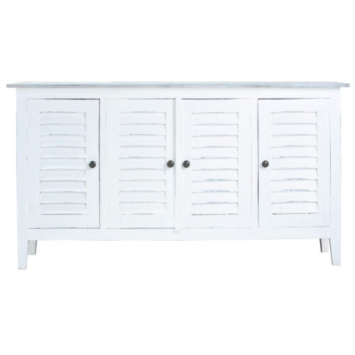 Sunset Trading Cottage 59" Shutter Door Credenza | Distressed White/ Gray Solid Wood CC-CAB1748TLD-WWSW