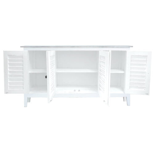 Sunset Trading Cottage 59" Shutter Door Credenza | Distressed White/ Gray Solid Wood CC-CAB1748TLD-WWSW