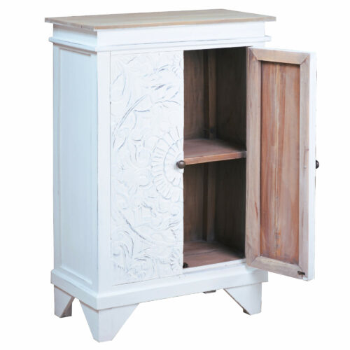 Sunset Trading Cottage Carved Accent Cabinet | Distressed White/Driftwood Brown Solid Wood CC-CAB236TLD-WWDW