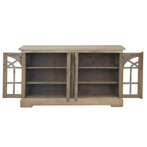 Sunset Trading Cottage 63" Arched Glass Door Credenza | Driftwood Brown Solid Wood Display Cabinet CC-CAB1706S-DW