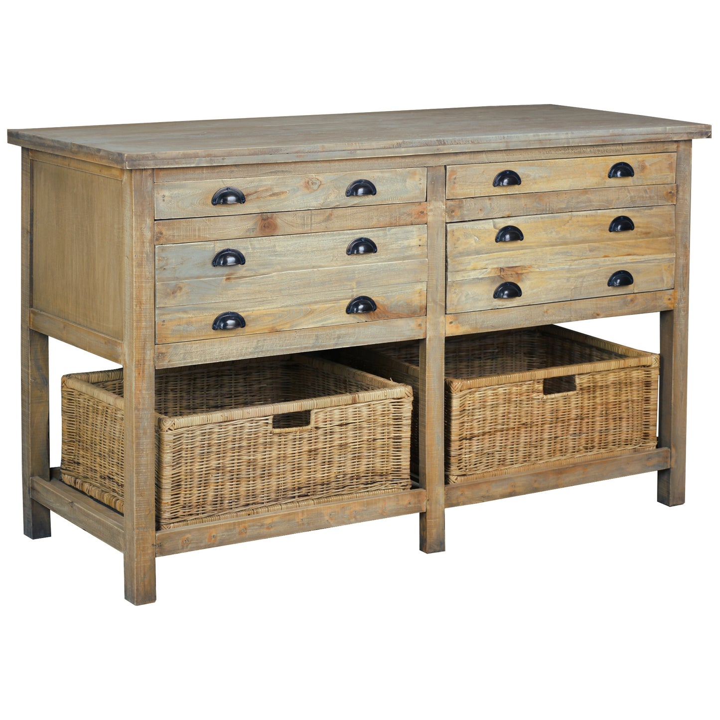 Sunset Trading Cottage 61" Double Bay Sideboard | Driftwood Brown Solid Wood CC-TAB228S-DW
