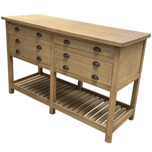 Sunset Trading Cottage 61" Double Bay Sideboard | Driftwood Brown Solid Wood CC-TAB228S-DW