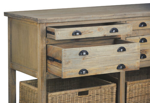 Sunset Trading Cottage 61" Double Bay Sideboard | Driftwood Brown Solid Wood CC-TAB228S-DW