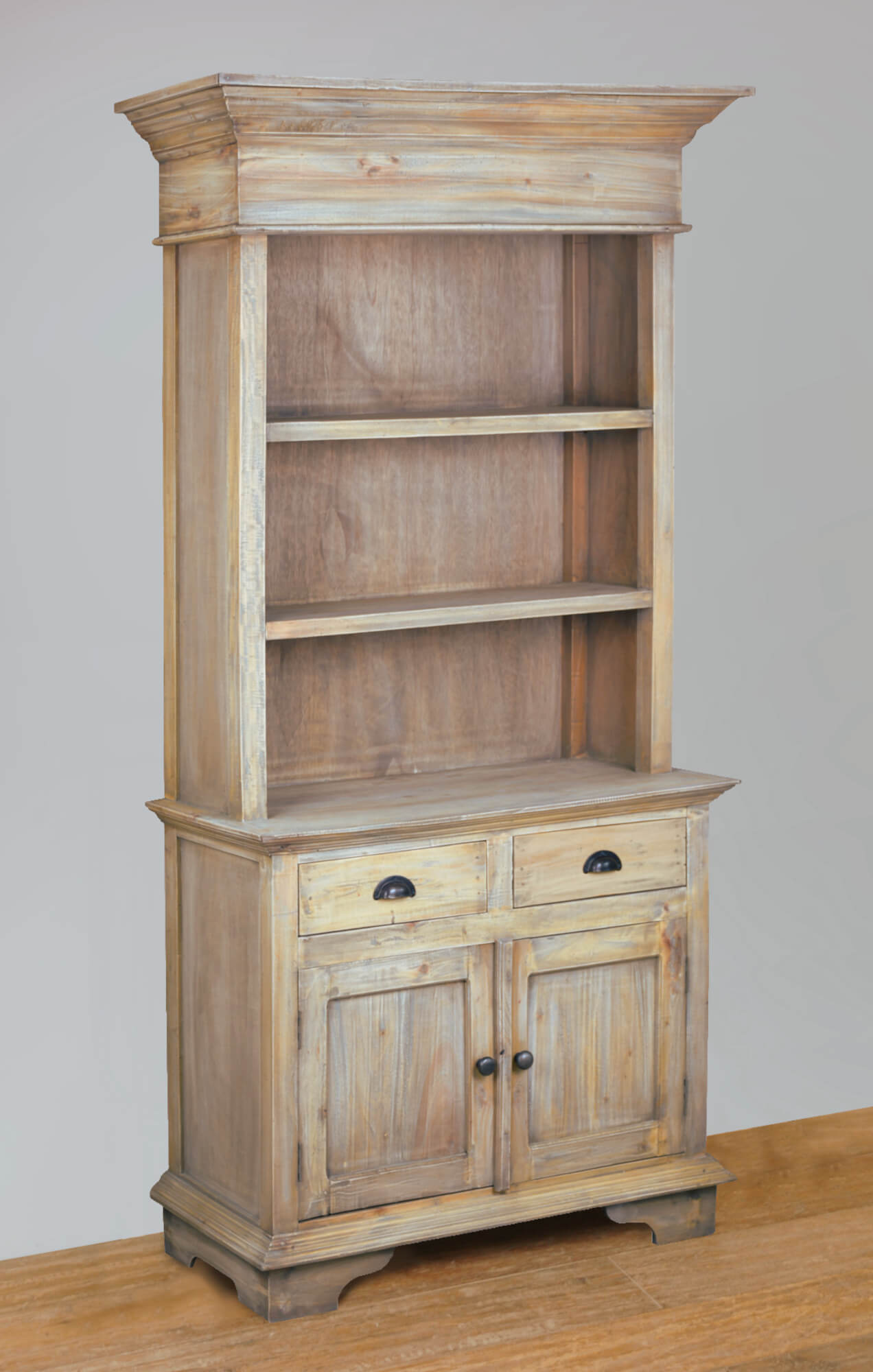 Sunset Trading Cottage 41" Hutch Buffet Server | Driftwood Brown Solid Wood China Cabinet CC-CAB175S-DW