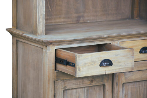 Sunset Trading Cottage 41" Hutch Buffet Server | Driftwood Brown Solid Wood China Cabinet CC-CAB175S-DW