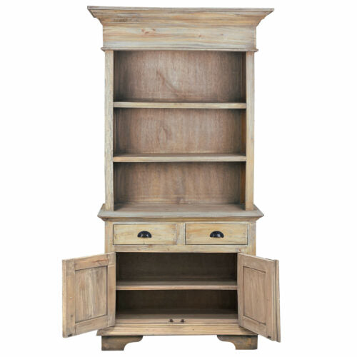 Sunset Trading Cottage 41" Hutch Buffet Server | Driftwood Brown Solid Wood China Cabinet CC-CAB175S-DW