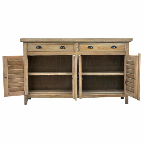 Sunset Trading Cottage 58" Shutter Door Credenza | Driftwood Brown Solid Wood Sideboard CC-CAB163S-DW