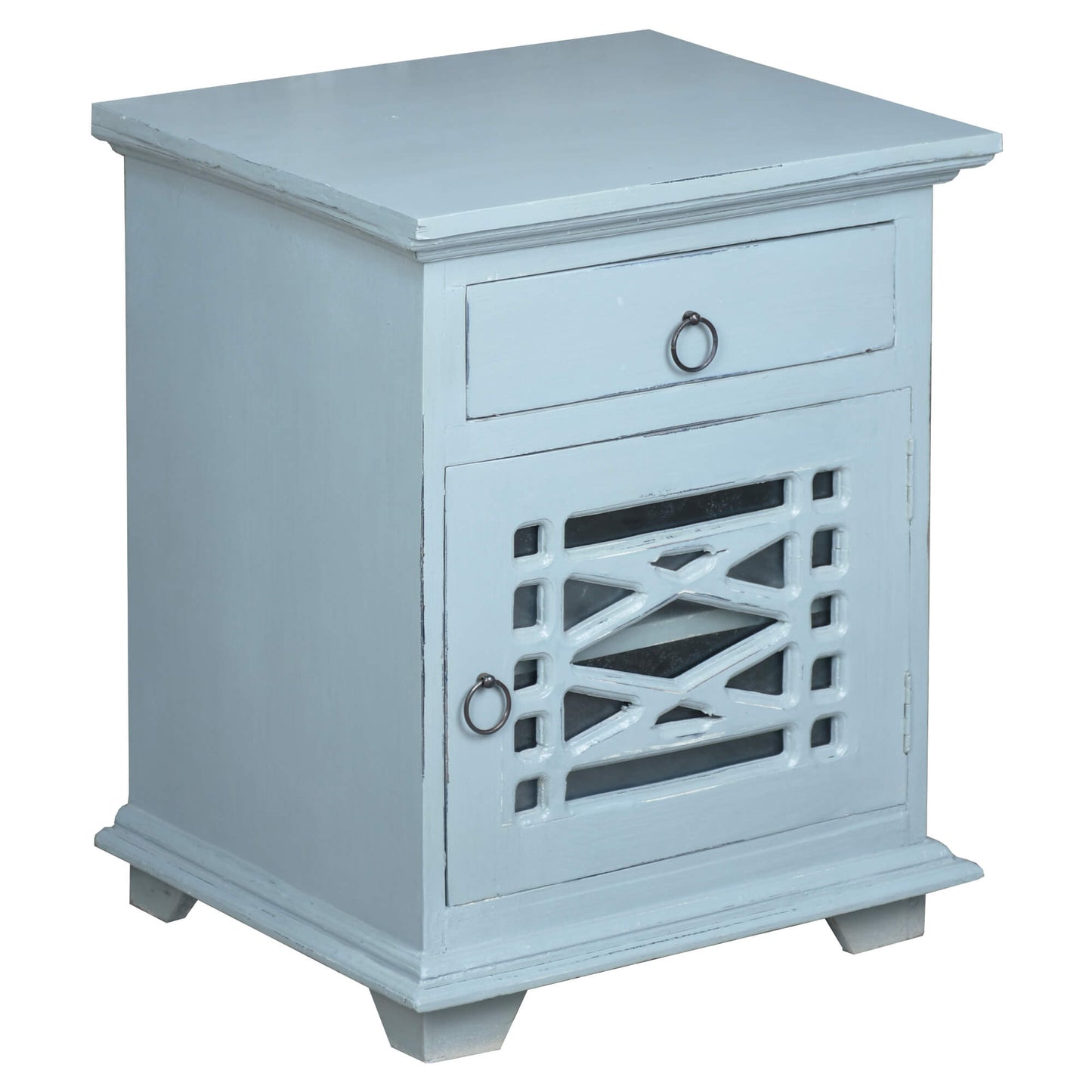 Sunset Trading Cottage Solid Wood Side or Night Table | Distressed Beach Blue Solid Wood CC-TAB808TLD-BB