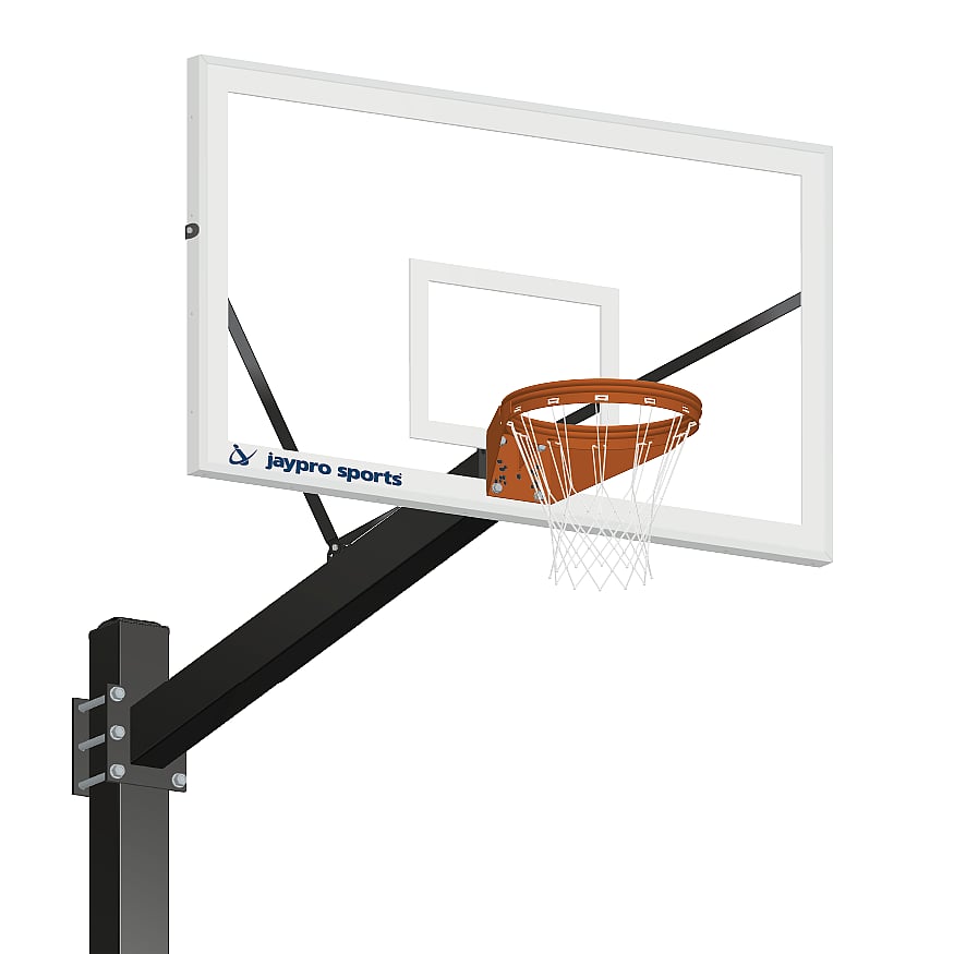 Jaypro Basketball System ‐ Titan™ (Powder Coated) Black (6 in. x 6 in. Pole with 6 ft. Offset) ‐ 72 in. Glass Backboard ‐ Playground Goal (Surface Mount) 772‐CV‐UG