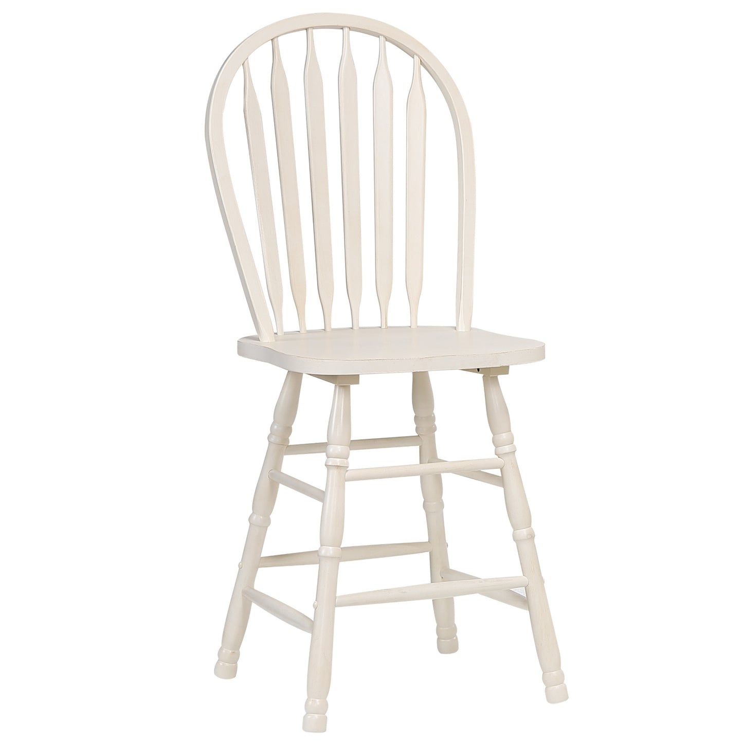 Sunset Trading Andrews Arrowback Windsor 24" Barstool | Antique White Solid Wood Counter Height Stool | Set of 2 DLU-ADW-B824-AW-2