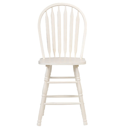 Sunset Trading Andrews Arrowback Windsor 24" Barstool | Antique White Solid Wood Counter Height Stool | Set of 2 DLU-ADW-B824-AW-2