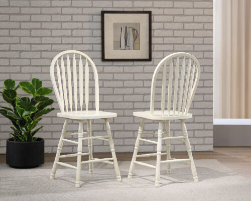 Sunset Trading Andrews Arrowback Windsor 24" Barstool | Antique White Solid Wood Counter Height Stool | Set of 2 DLU-ADW-B824-AW-2