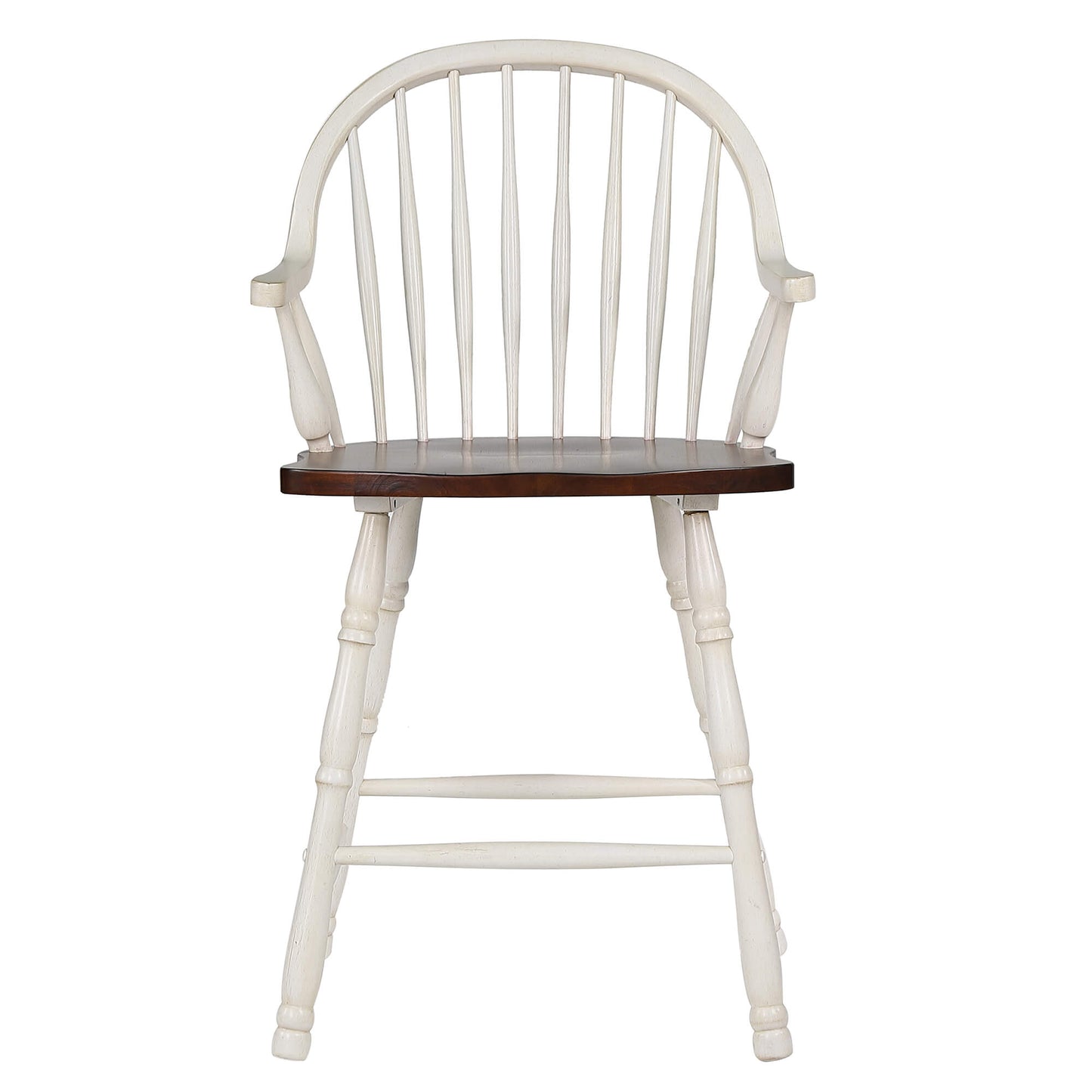 Sunset Trading Andrews 24" Windsor Barstool with Arms | Antique White and Chestnut Brown | Set of 2 DLU-ADW-B3024A-AW-2