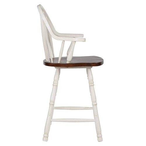 Sunset Trading Andrews 24" Windsor Barstool with Arms | Antique White and Chestnut Brown | Set of 2 DLU-ADW-B3024A-AW-2