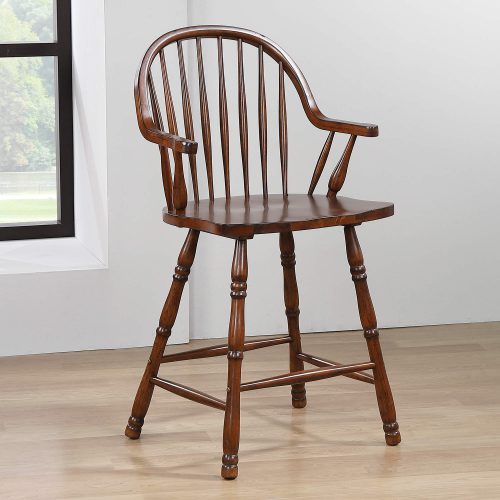 Sunset Trading Andrews 24" Windsor Barstool with Arms | Distressed Chestnut Brown | Set of 2 DLU-ADW-B3024A-CT-2