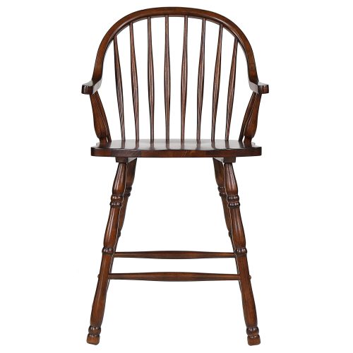 Sunset Trading Andrews 24" Windsor Barstool with Arms | Distressed Chestnut Brown | Set of 2 DLU-ADW-B3024A-CT-2