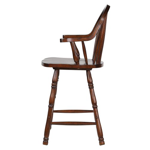 Sunset Trading Andrews 24" Windsor Barstool with Arms | Distressed Chestnut Brown | Set of 2 DLU-ADW-B3024A-CT-2