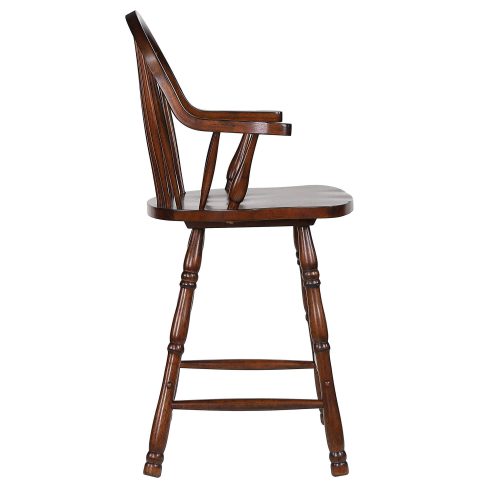 Sunset Trading Andrews 24" Windsor Barstool with Arms | Distressed Chestnut Brown | Set of 2 DLU-ADW-B3024A-CT-2