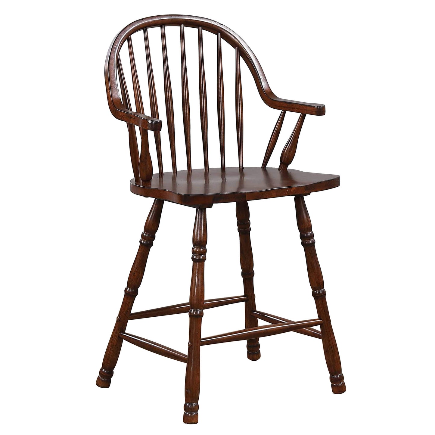 Sunset Trading Andrews 24" Windsor Barstool with Arms | Distressed Chestnut Brown | Set of 2 DLU-ADW-B3024A-CT-2