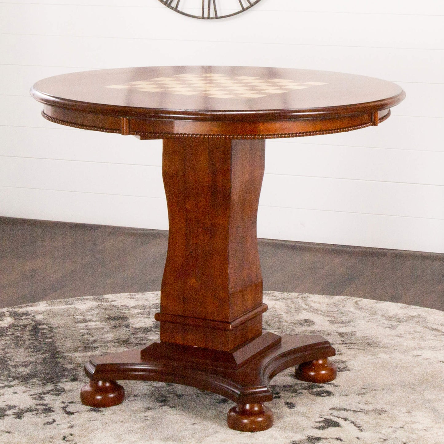 Sunset Trading Bellagio 42" Round Counter Height Dining, Chess and Poker Table Set | Reversible 3 in 1 Game Top | Distressed Cherry Brown Wood