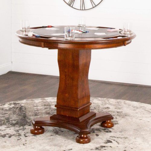 Sunset Trading Bellagio 42" Round Counter Height Dining, Chess and Poker Table | Reversible 3 in 1 Game Top | Distressed Cherry Brown Wood CR-87148-TCB