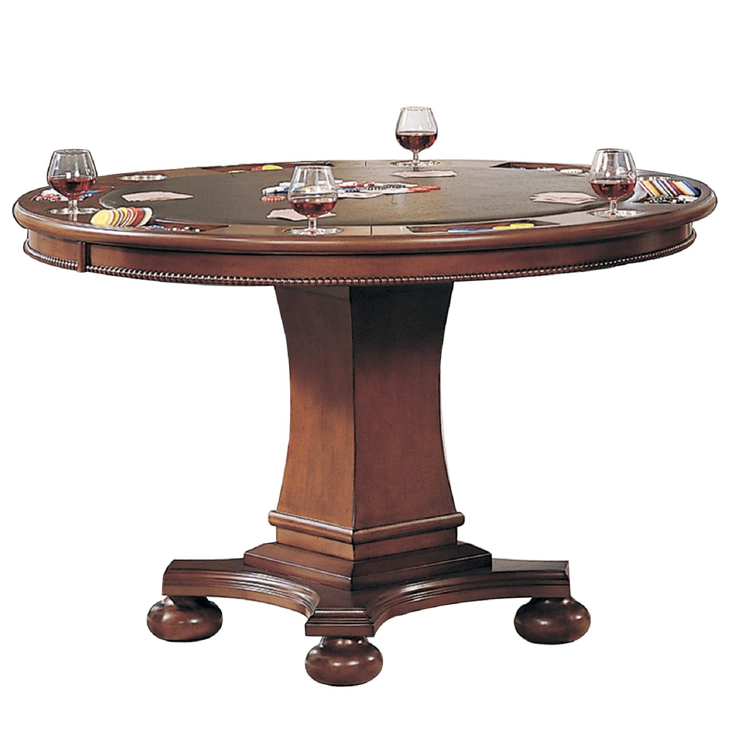 Sunset Trading Bellagio 48" Round Dining and Poker Table | Reversible Game Top | Brown Cherry Wood | CR-87148-63-TB