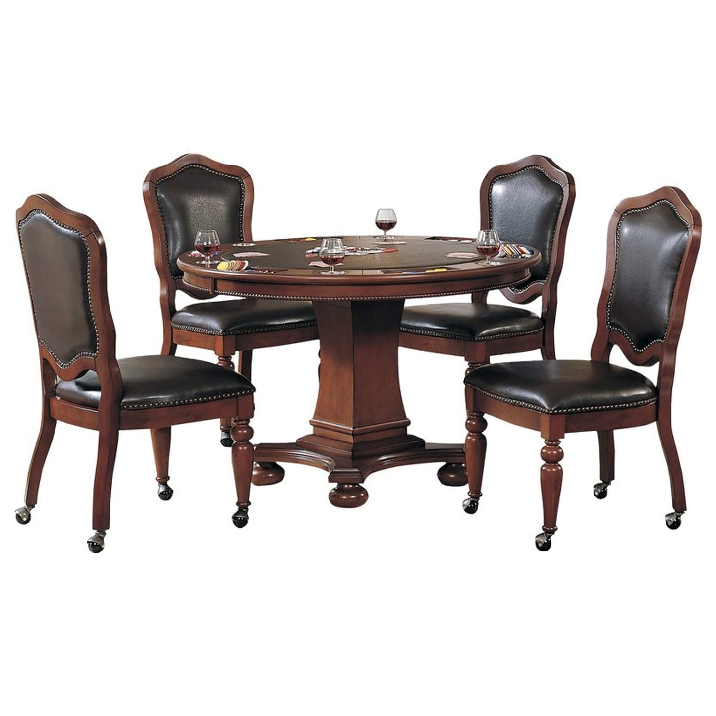 Sunset Trading 5 Piece Bellagio 48" Round Dining and Poker Table Set | Reversible Game Top CR-87148-5PC