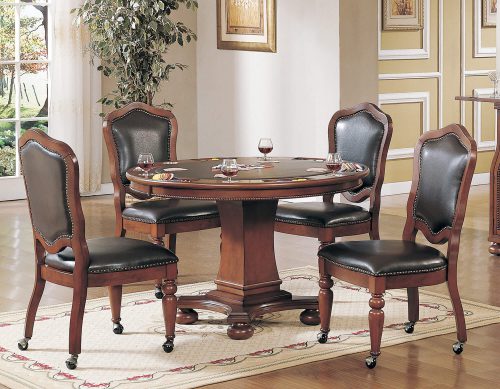 Sunset Trading 5 Piece Bellagio 48" Round Dining and Poker Table Set | Reversible Game Top CR-87148-5PC