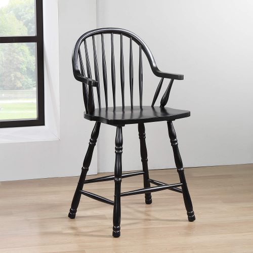 Sunset Trading Black Cherry Selections 24" Windsor Barstool with Arms Antique Black | Set of 2 DLU-B3024A-AB-2