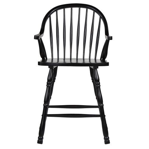 Sunset Trading Black Cherry Selections 24" Windsor Barstool with Arms Antique Black | Set of 2 DLU-B3024A-AB-2