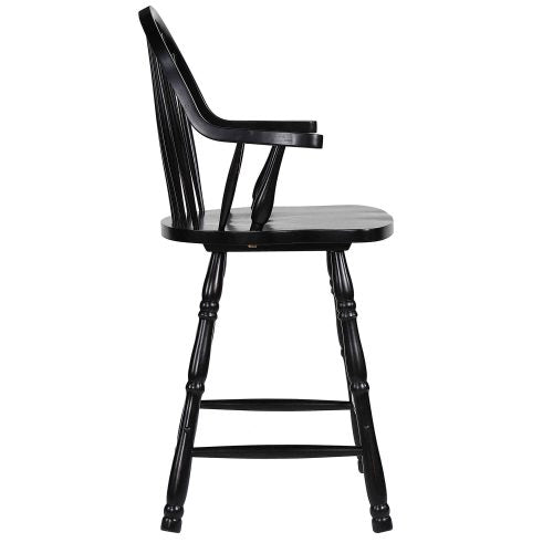 Sunset Trading Black Cherry Selections 24" Windsor Barstool with Arms Antique Black | Set of 2 DLU-B3024A-AB-2