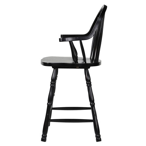 Sunset Trading Black Cherry Selections 24" Windsor Barstool with Arms Antique Black | Set of 2 DLU-B3024A-AB-2