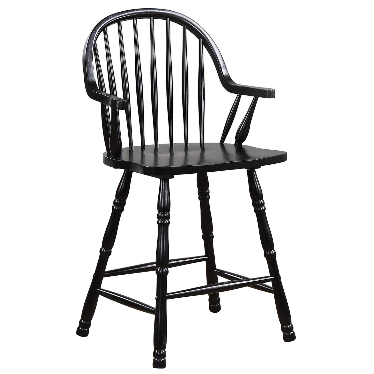 Sunset Trading Black Cherry Selections 24" Windsor Barstool with Arms Antique Black | Set of 2 DLU-B3024A-AB-2