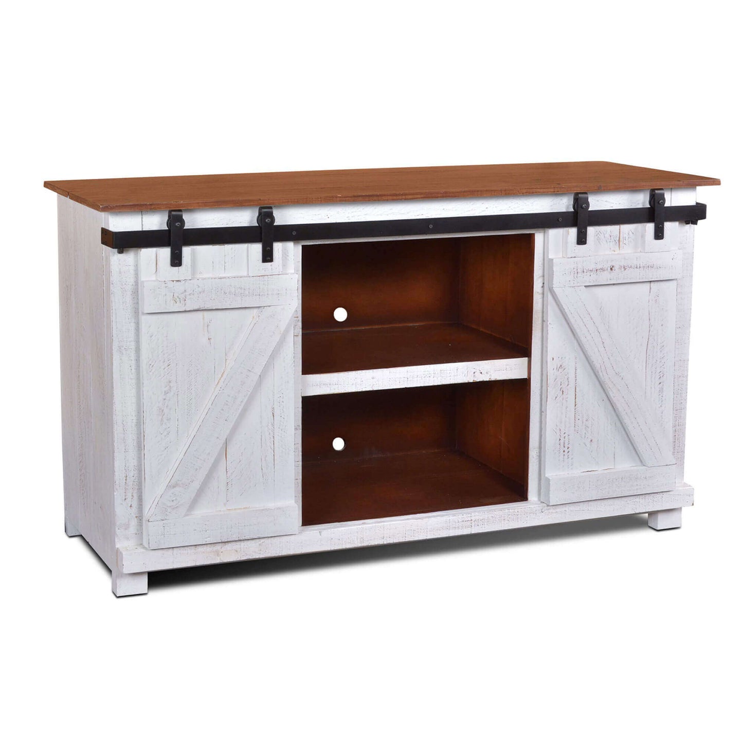 Sunset Trading Stowe Barn Door Console Rustic White and Brown Solid Wood HH-2130-060