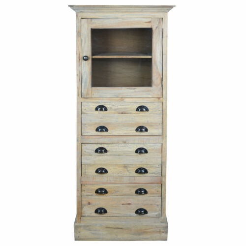 Sunset Trading Cottage 26" Solid Wood Tall Cabinet | Distressed Driftwood Brown CC-CHE149S-DW