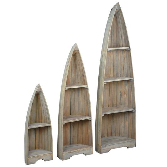 Sunset Trading Cottage 3 Piece Boat Shaped Freestanding Shelves | Driftwood Brown Solid Wood CC-CAB1920S-DW