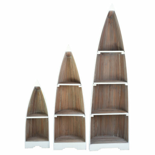 Sunset Trading Cottage 3 Piece Boat Shaped Freestanding Shelves | White/Driftwood Brown Solid Wood CC-CAB1920TLD-WWDW