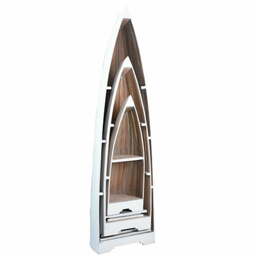 Sunset Trading Cottage 3 Piece Boat Shaped Freestanding Shelves | White/Driftwood Brown Solid Wood CC-CAB1920TLD-WWDW