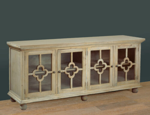 Sunset Trading Cottage 87" Clover Glass Door Credenza | Driftwood Brown Solid Wood Display Cabinet CC-CAB1781S-DW