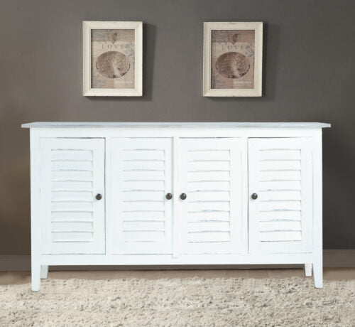 Sunset Trading Cottage 59" Shutter Door Credenza | Distressed White/ Gray Solid Wood CC-CAB1748TLD-WWSW