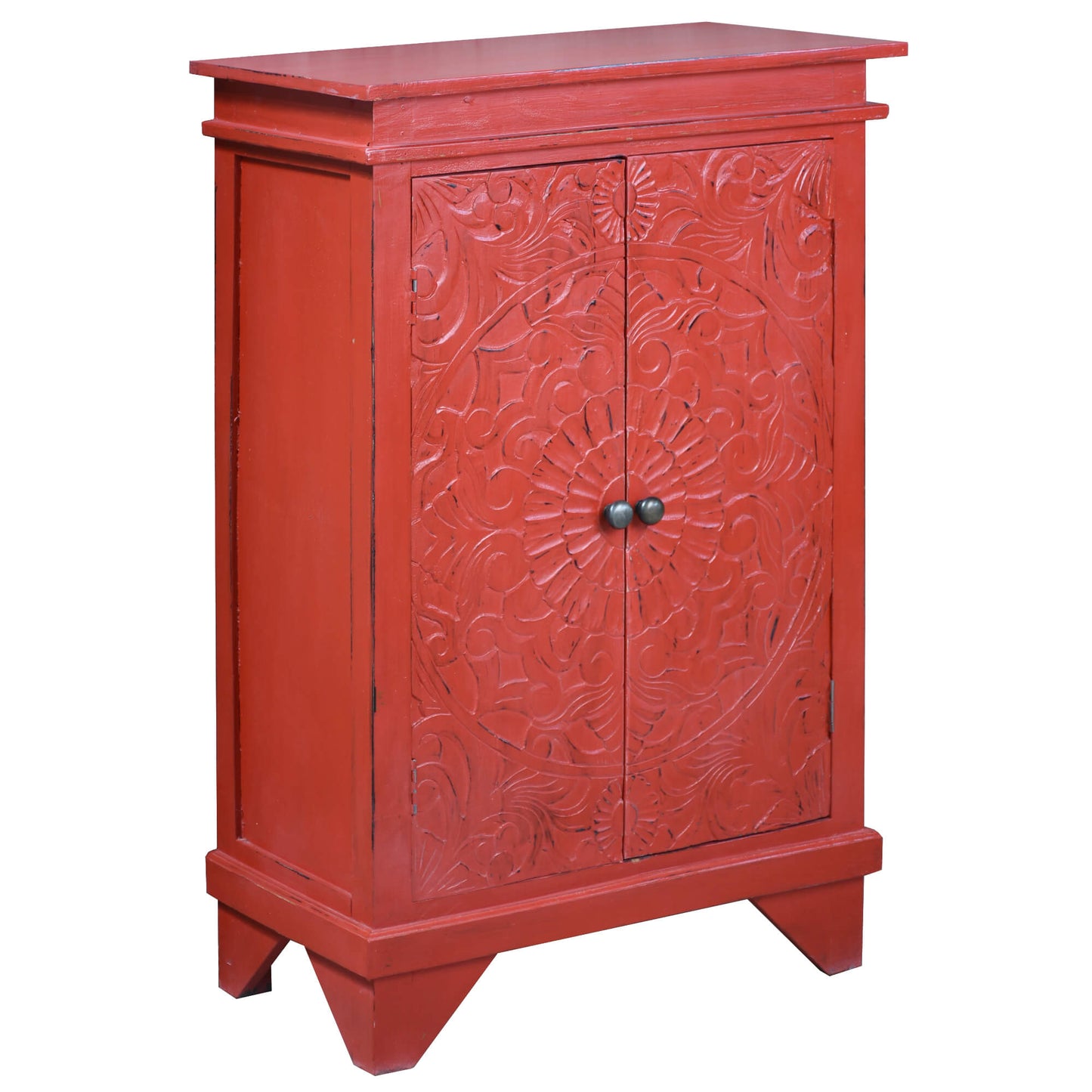 Sunset Trading Cottage Carved Accent Cabinet | Distressed Antique Red Solid Wood CC-CAB236LD-AR