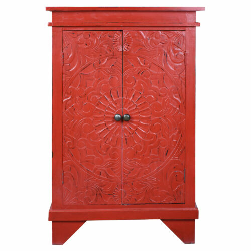 Sunset Trading Cottage Carved Accent Cabinet | Distressed Antique Red Solid Wood CC-CAB236LD-AR