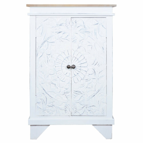 Sunset Trading Cottage Carved Accent Cabinet | Distressed White/Driftwood Brown Solid Wood CC-CAB236TLD-WWDW