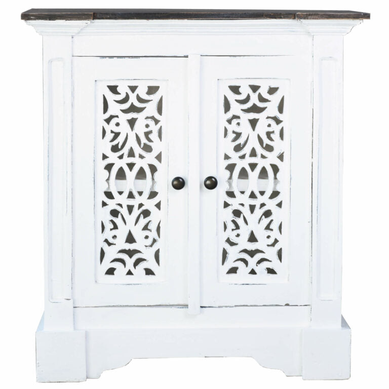 Sunset Trading Cottage Solid Wood Accent Cabinet | Two Doors with Storage | Distressed White/Driftwood Brown CC-CAB2272TLD-WWRW