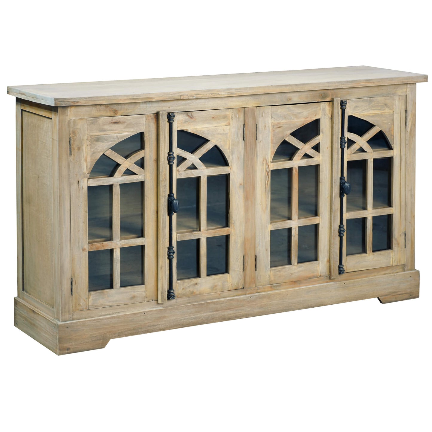 Sunset Trading Cottage 63" Arched Glass Door Credenza | Driftwood Brown Solid Wood Display Cabinet CC-CAB1706S-DW