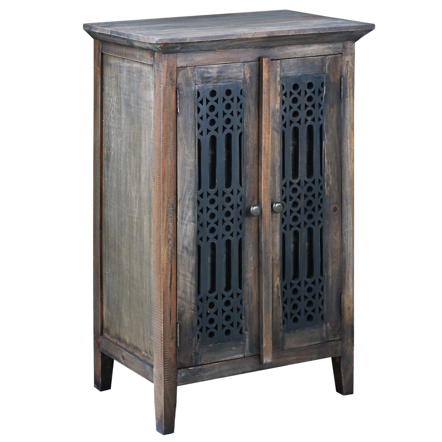 Sunset Trading Cottage Solid Wood Deco Carved Hall Cabinet | Distressed Black/Raftwood Brown Solid Wood CC-CAB1195TLD-BWRW